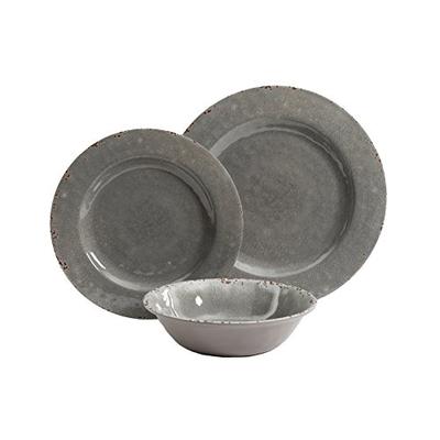 Studio California Mauna 12 Piece Heavyweight Melamine Dinnerware Set, Gray