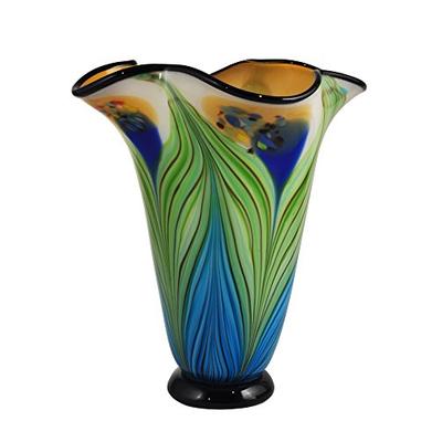 Dale Tiffany Kalmia Hand Blown Art Glass Vase Blue Green