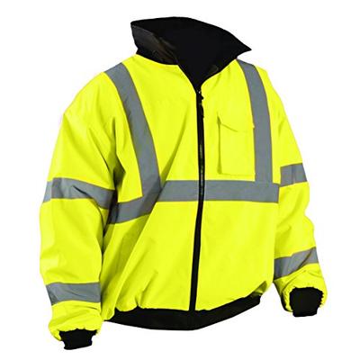 OccuNomix LUX-ETJBJ-Y4X High Visibility Fleece Lined Bomber Jacket with Roll-Away Hood and 4 Pockets