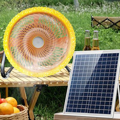 Battery Operated Solar Desk Fan with LED Light 3-in-1 Solar Panel Powered DC Charger Powered Power Bank 12'' Cordless High Velocity Floor Fan For Household Camping Travel Outdoor 1PC