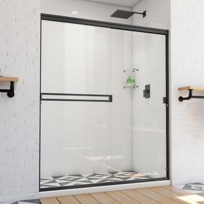 Dreamline Alliance Pro BG 56-60 in. W x 70 3/8 in. H Semi-Frameless Sliding Shower Door in Matte Black and Clear Glass with 60 x 32 Shower Base in Biscuit SDAB60A700VXX09-DLT-1132602-22